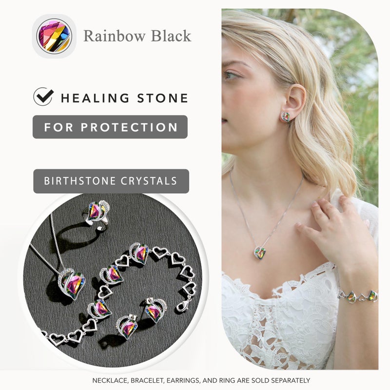 Leafael Infinity Love Heart Crystal Stud Earrings for Women, Valentine's Day Gifts for Mom, Wife, and Her, Healing Stone for Protection, Rainbow Tourmaline Black, Silver Tone Fashion Jewelry - Image 4